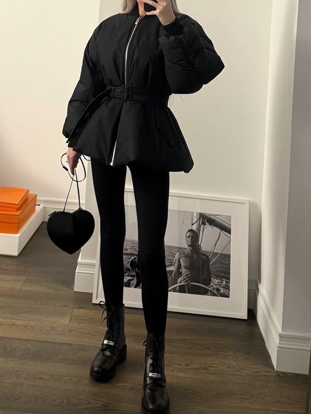 $3995 Alaia Belted Puffer Coat Jacket Black 36
